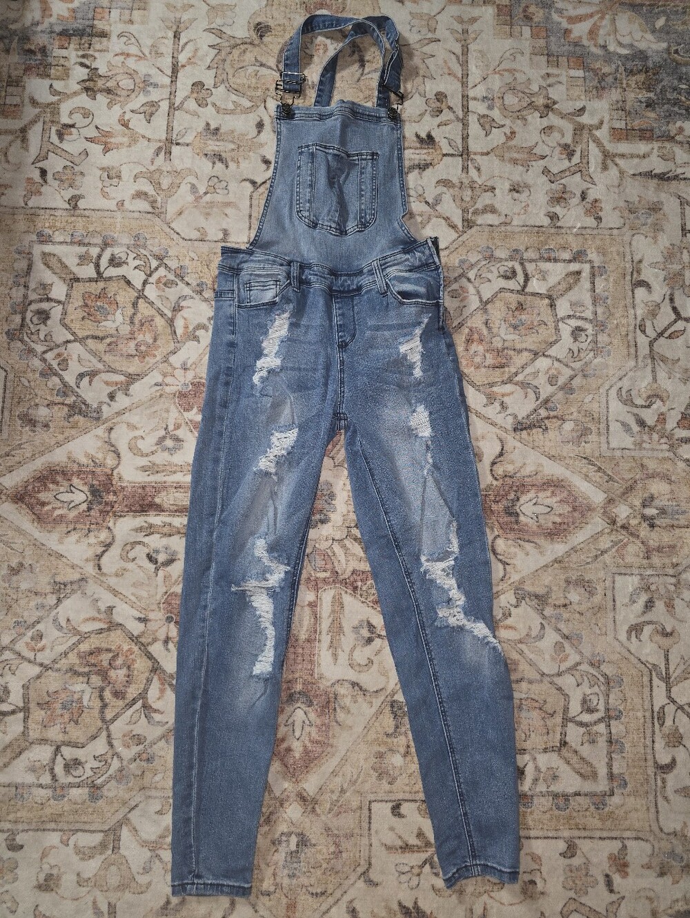 Distressed Blue Denim Women's Overalls with Adjustable Straps